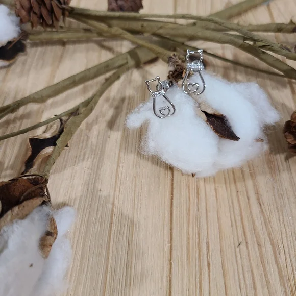 🐱🐱NEW🐱🐱ADORABLE!! Hollow Cat Earring with CZ'S on the collar in 925 Silver - Picture 10 of 13